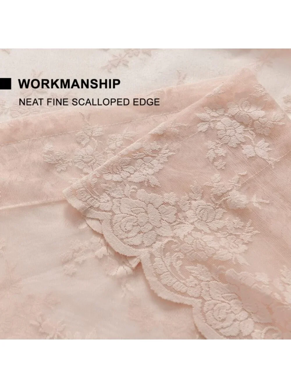 Pink Lace Curtains for Bedroom - Floral Knitted Sheer Drapes, 84